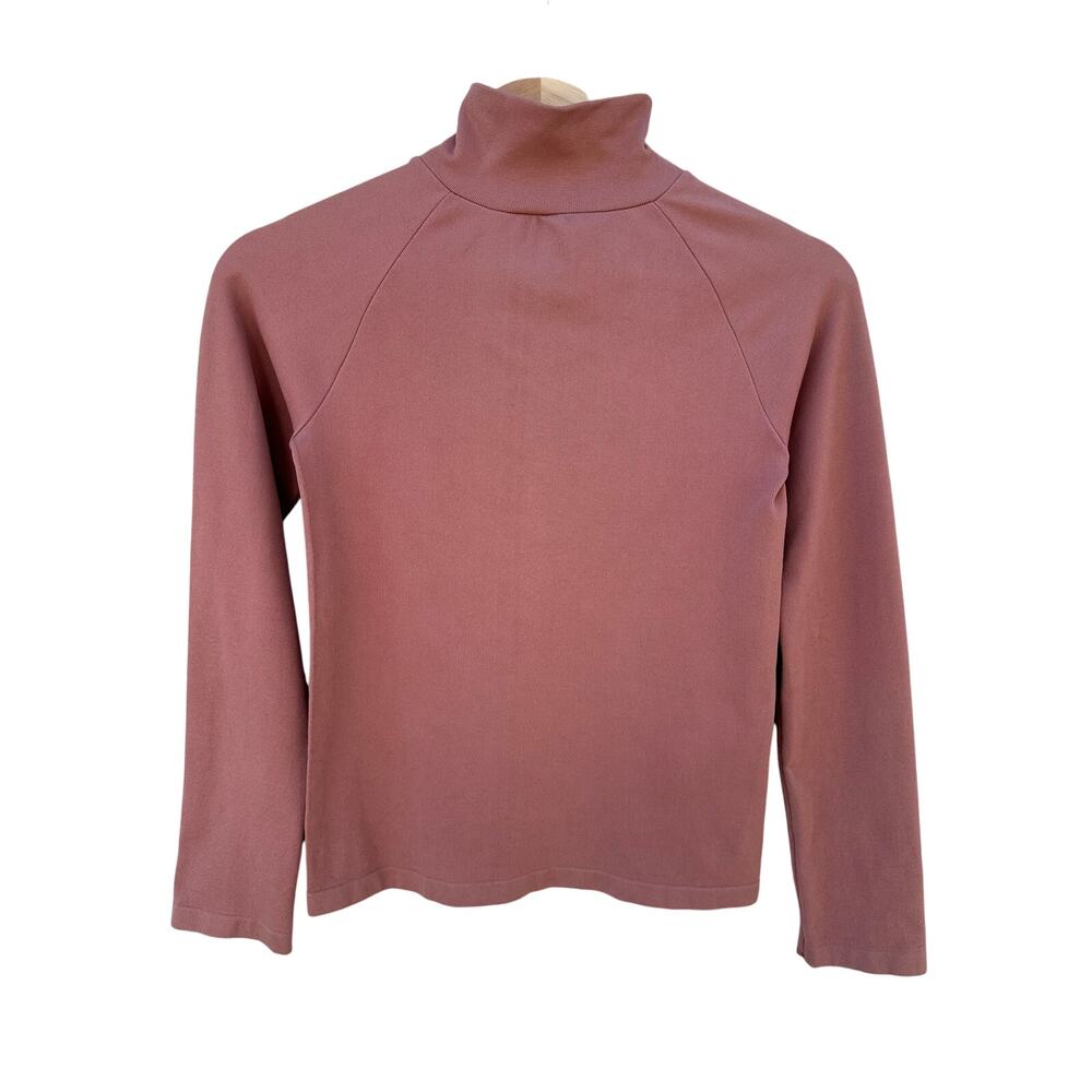 Free People Mauve Pink Backless Mock Neck Top Ribbed Knit Long Sleeve Size M/L